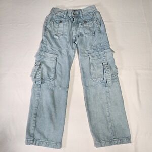 Aeropostale Women Blue Utility Cargo Jeans Denim Size 000 Reg (Fit 26.5W 27L)